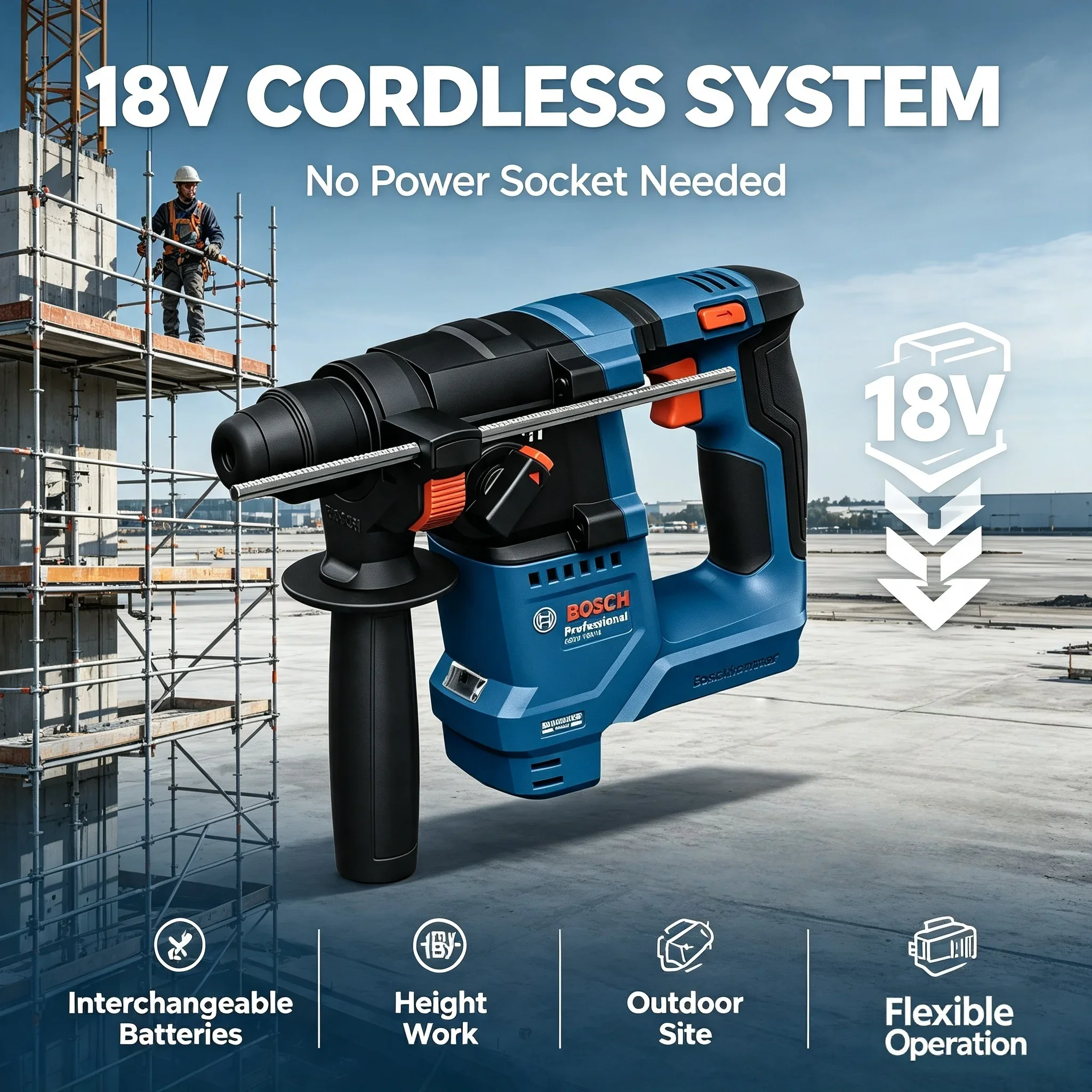 Power Tools Professional - Bosch GBH 18V-18 18V Bürstenloser Akku-Bohrhammer,